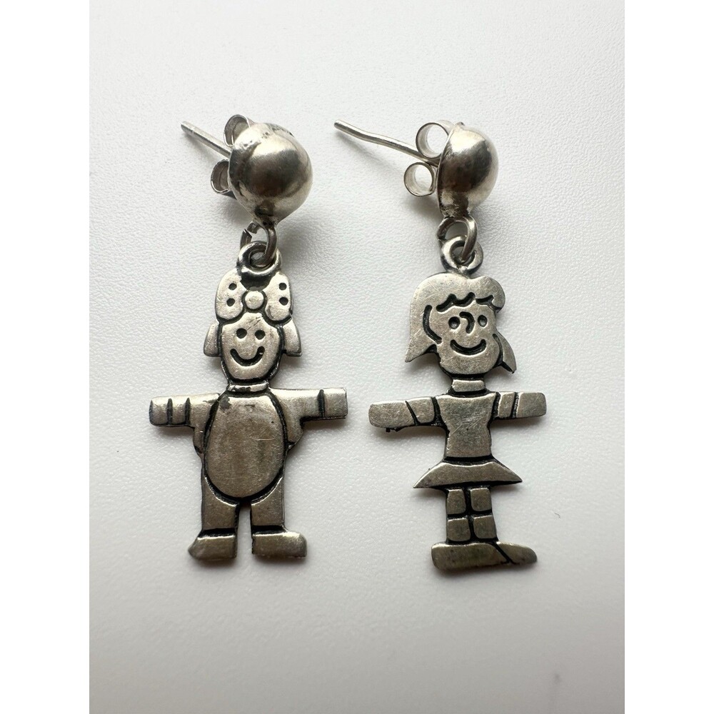 Vintage Sterling Silver Girl Dangle Earrings Pierced